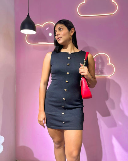 Vestido negro tejido botones dorados FOREVER 21