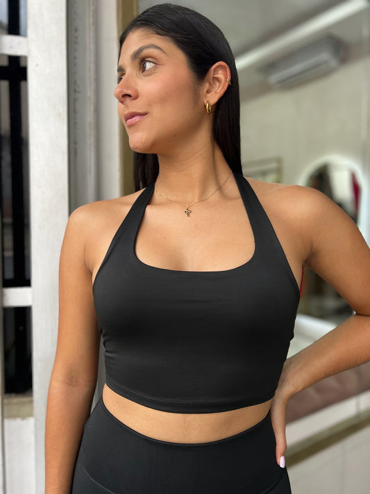 Top tirante al cuello con espalda descubierta negro