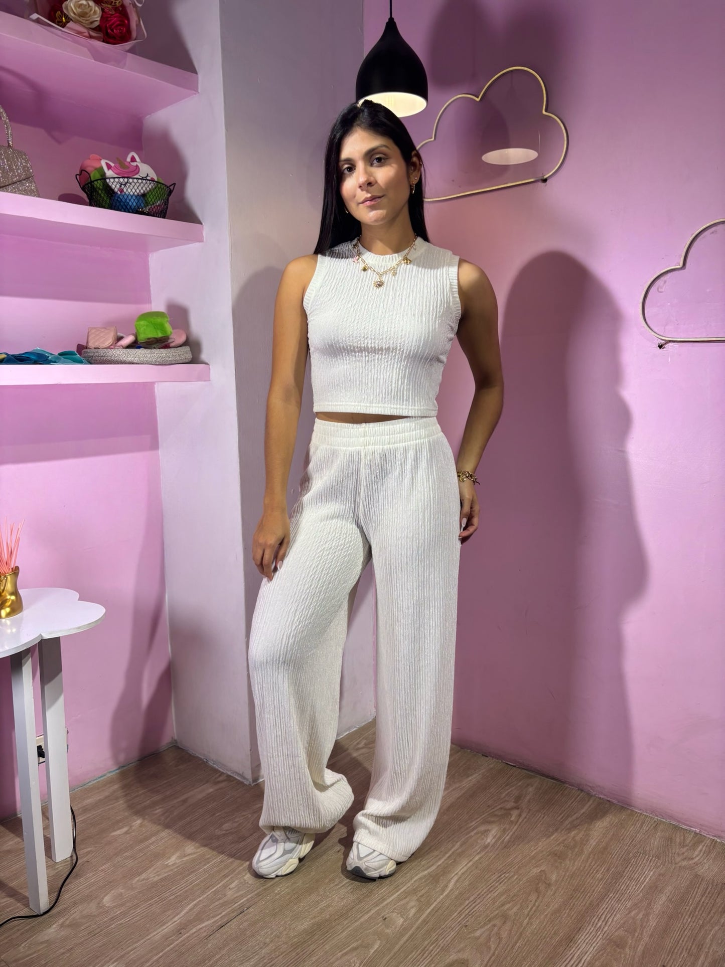 Set de pantalón y top crema love poem