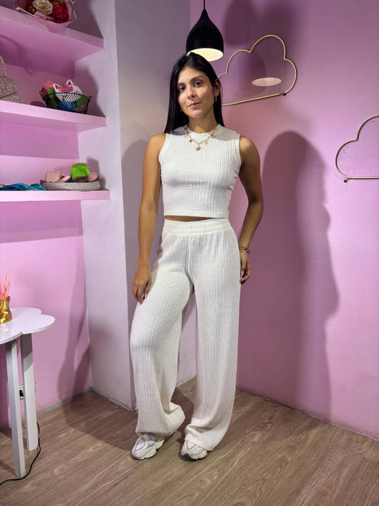 Set de pantalón y top crema love poem