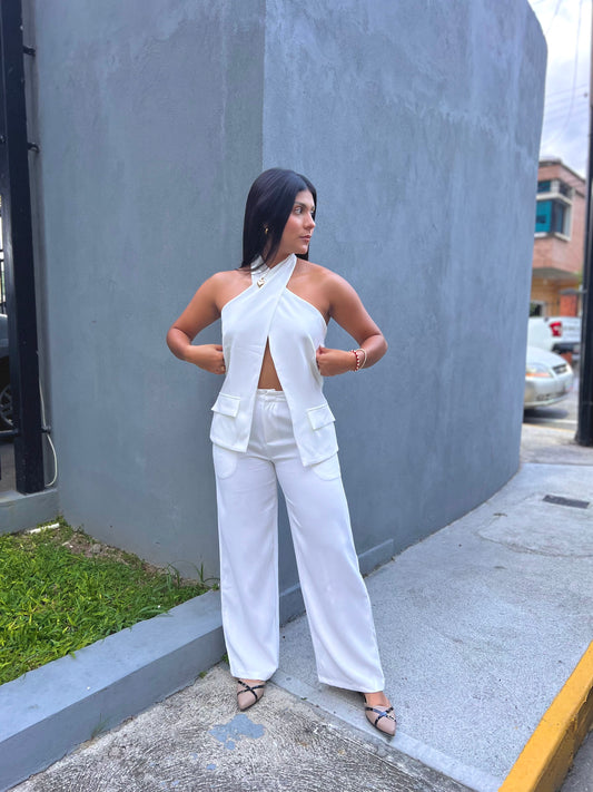 Blusa de espalda descubierta cruzada blanca