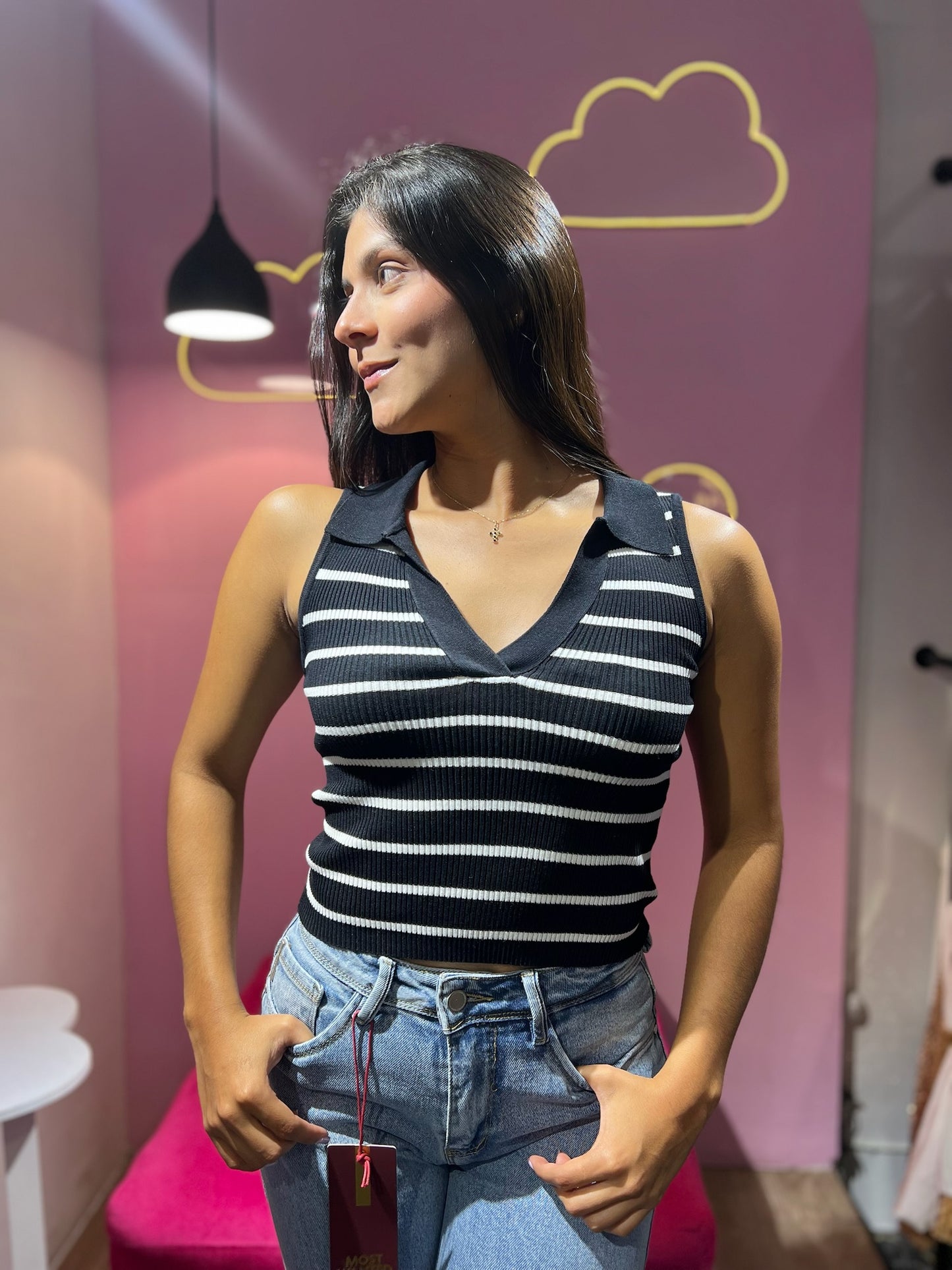 Chemise de rayas tejido negro
