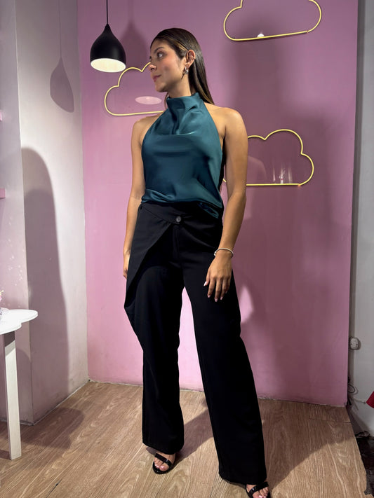 Top cuello bobo verde esmeralda espada descubierta