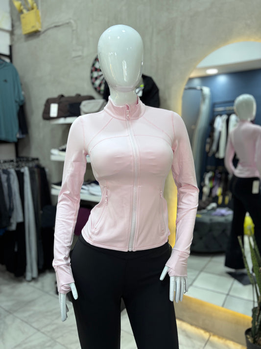 Sueter manga larga ajustado de cierre frontal deportivo GLOWMODE rosa pastel
