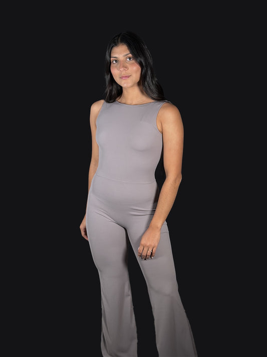Enterizo largo sin mangas escote halter deportivo femenino MASKERT Gris/rosa vieja