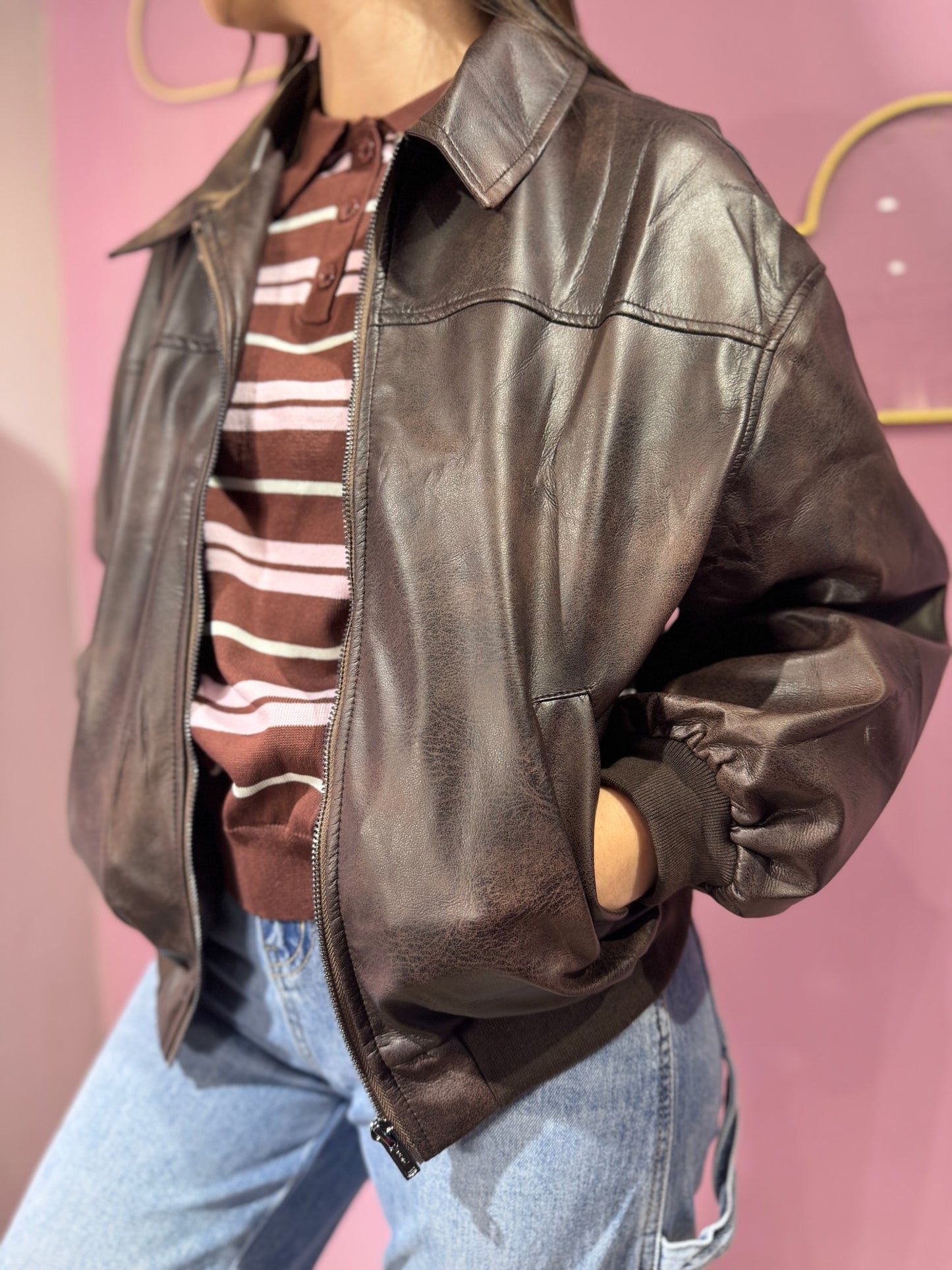 Chaqueta cuero marrón vintage