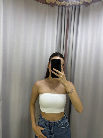 Top DYNAMIC strapless talla U blanco