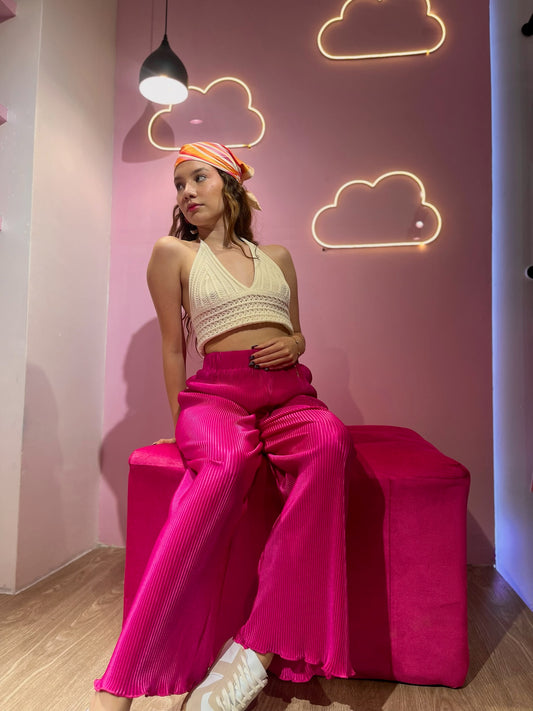 Pantalón de vestir fucsia texturizado