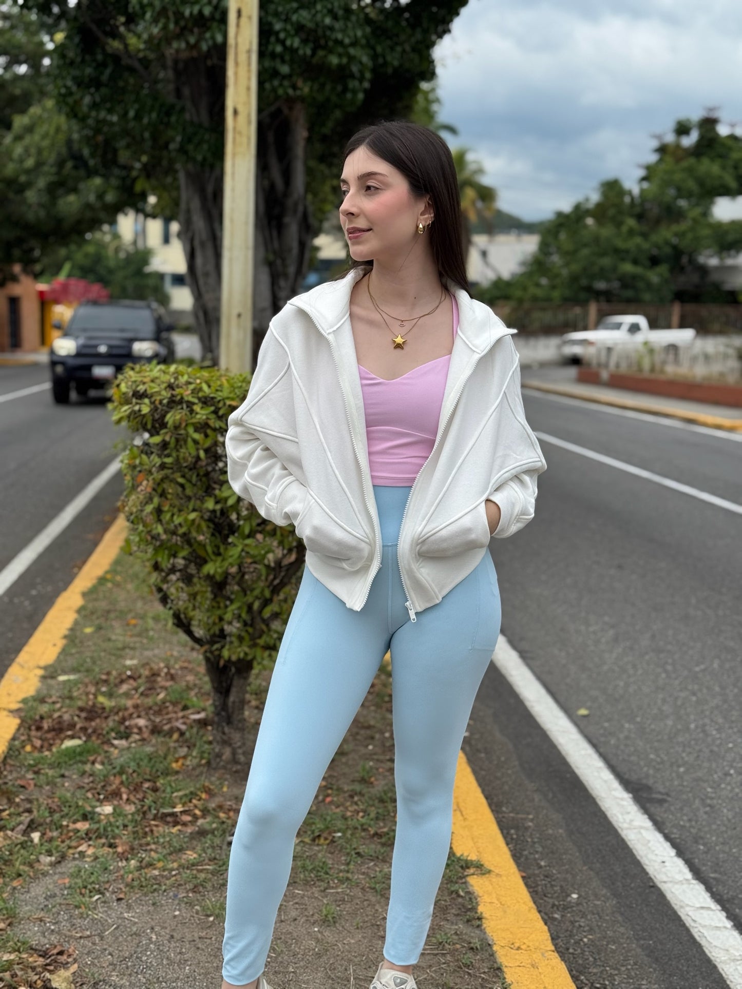 Legging con costuras visibles deportivo de dama GLOWMODE azul celeste