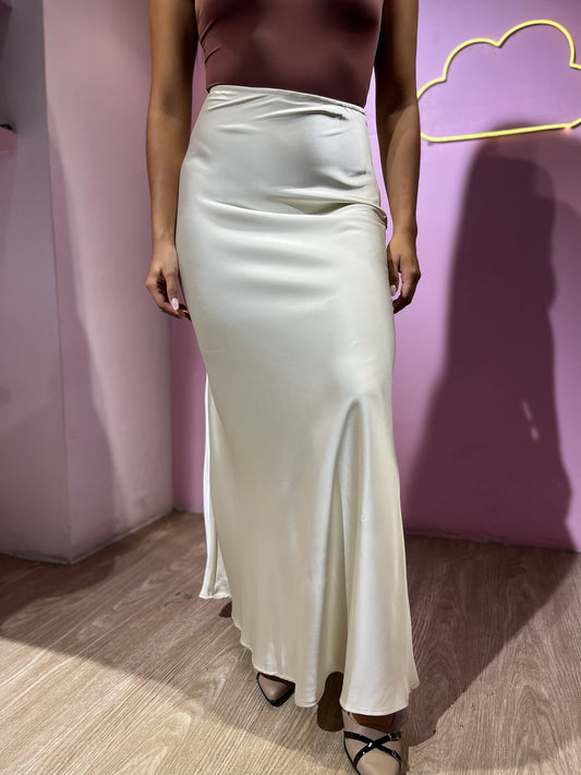 Falda larga de seda champagne