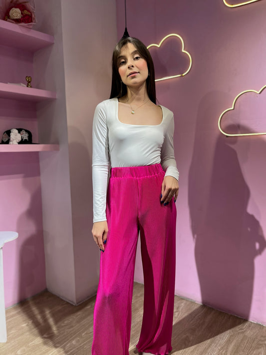 Pantalón de vestir fucsia texturizado