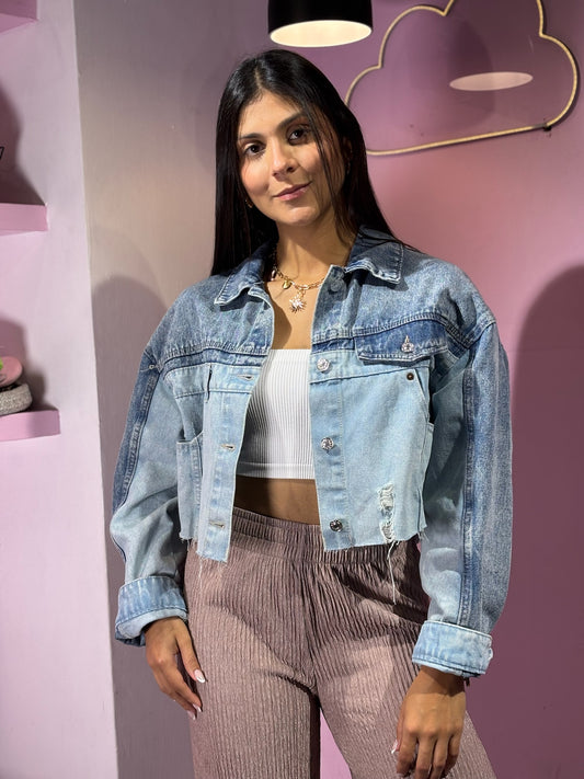 Chaqueta de jean dos tonalidades oversized