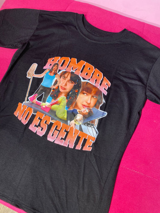 T-shirt negra con estampado de "Hombre no es gente"