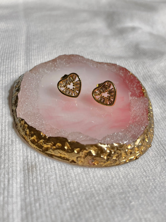 Zarcillos de topito de corazón con pedrería