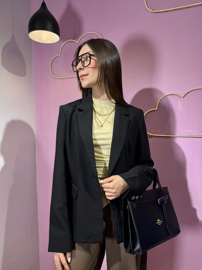Blazer manga larga negro de botones marrón