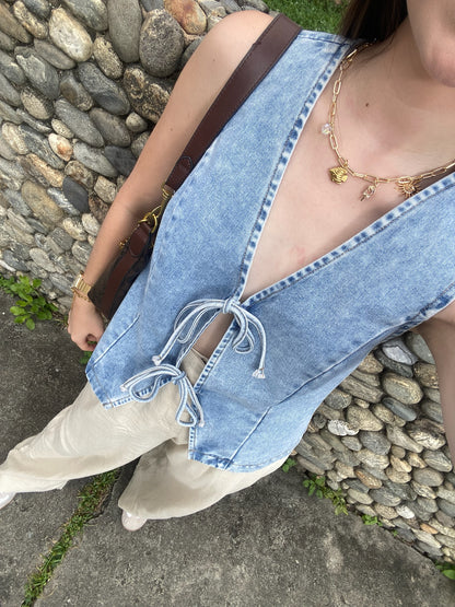 Chaleco denim de lazos delanteros
