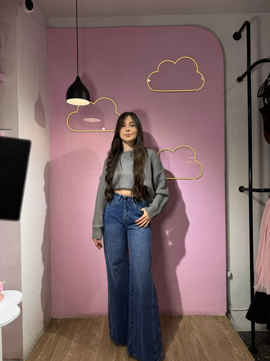 Jean palazzo oscuro con detalles de costura MOST WANTED