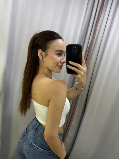 Top DYNAMIC strapless talla U blanco