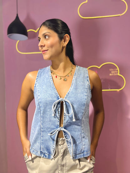 Chaleco denim de lazos delanteros