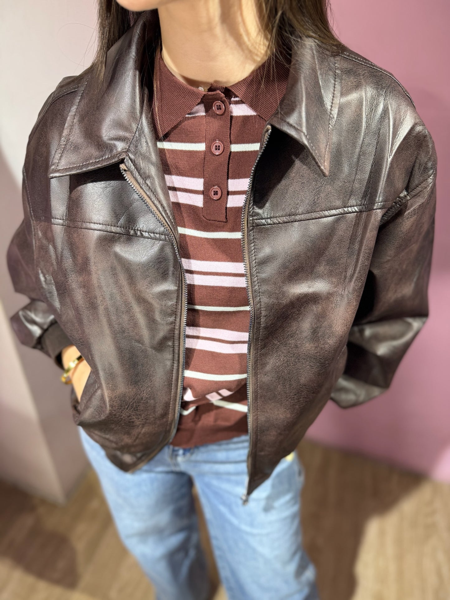 Chaqueta cuero marrón vintage