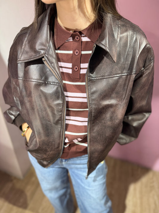 Chaqueta cuero marrón vintage