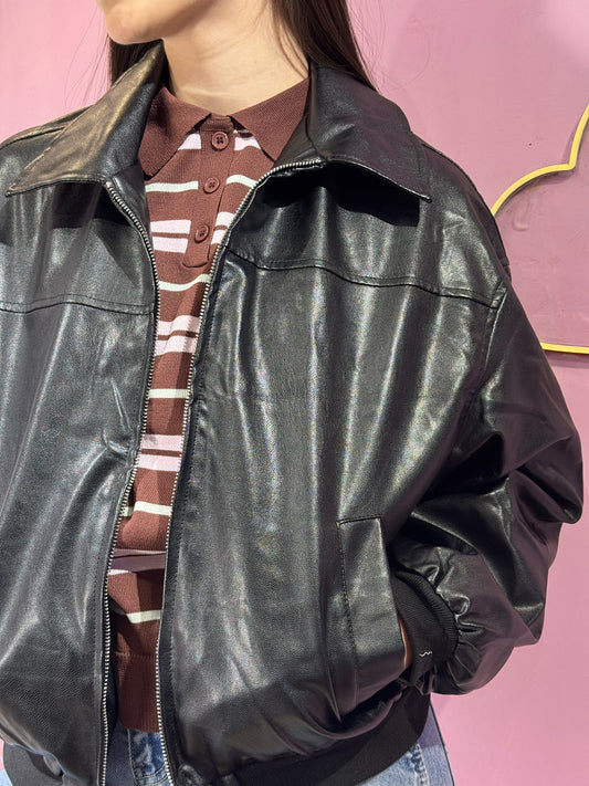 Chaqueta cuero negra vintage