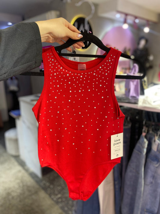 Body acanalado halter con brillos rojo