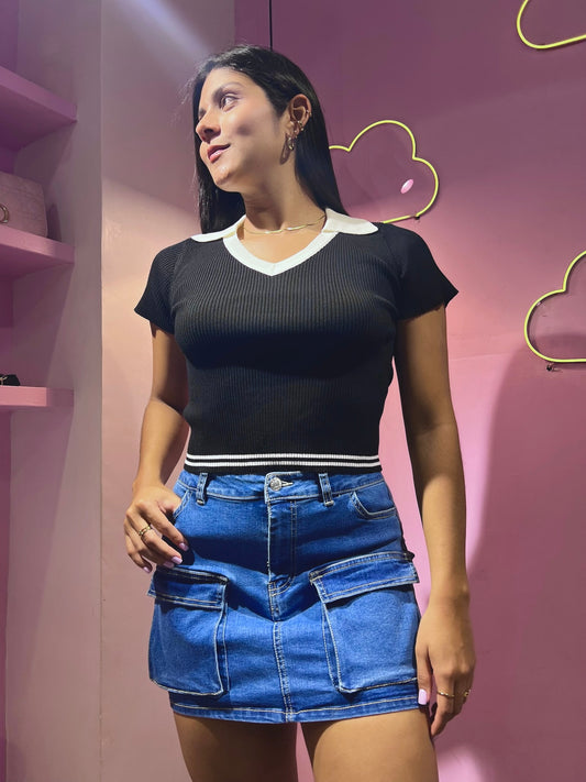 Falda cargo de jean con bolsillos delanteros