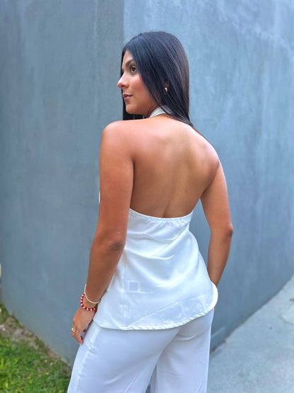 Blusa de espalda descubierta cruzada blanca