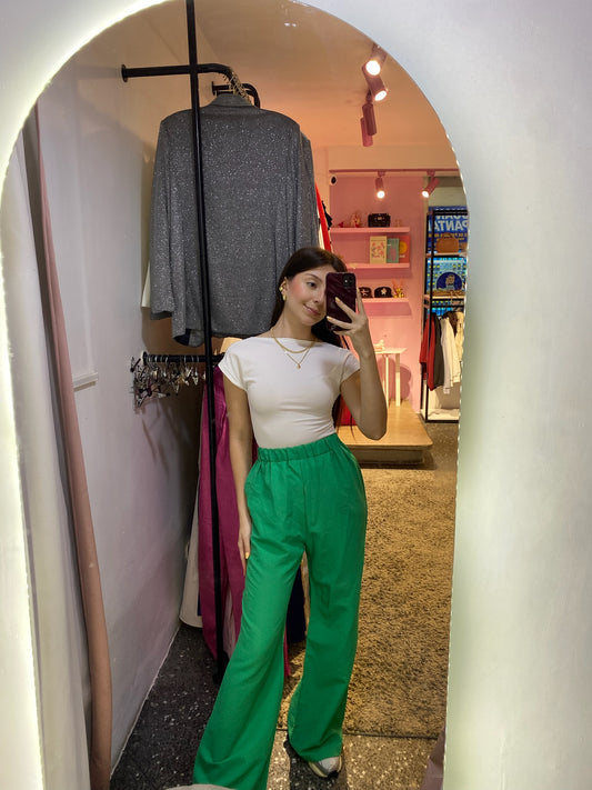 Pantalón de vestir wide leg de pretina verde