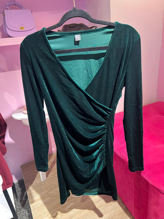 Vestido manga larga aterciopelado verde