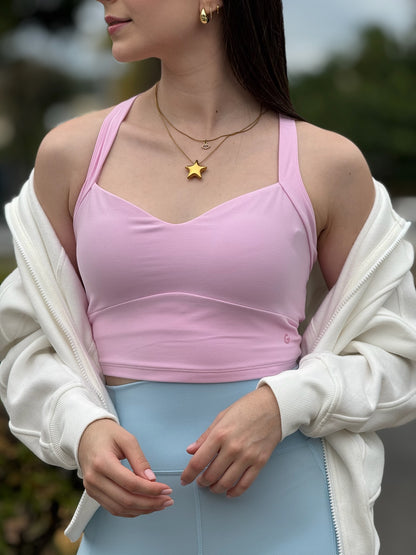 Top largo con tirantes gruesos al cuello y en la espalda GLOWMODE rosa pastel