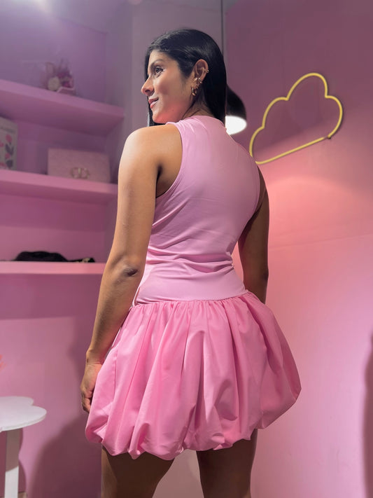 Vestido globo rosa pastel halter