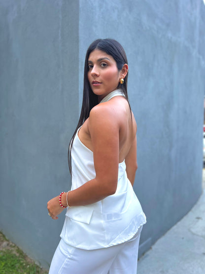Blusa de espalda descubierta cruzada blanca