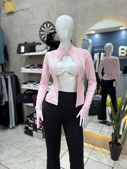 Sueter manga larga ajustado de cierre frontal deportivo GLOWMODE rosa pastel