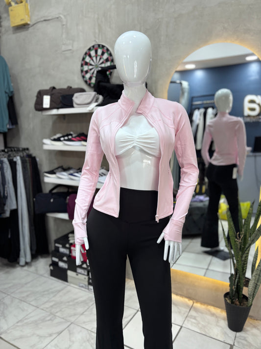 Sueter manga larga ajustado de cierre frontal deportivo GLOWMODE rosa pastel