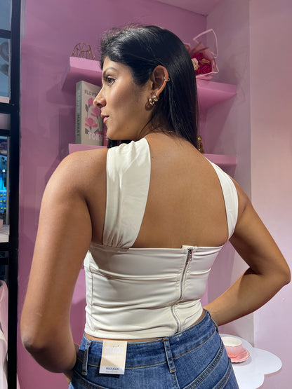 Top strapless con tirante al cuello