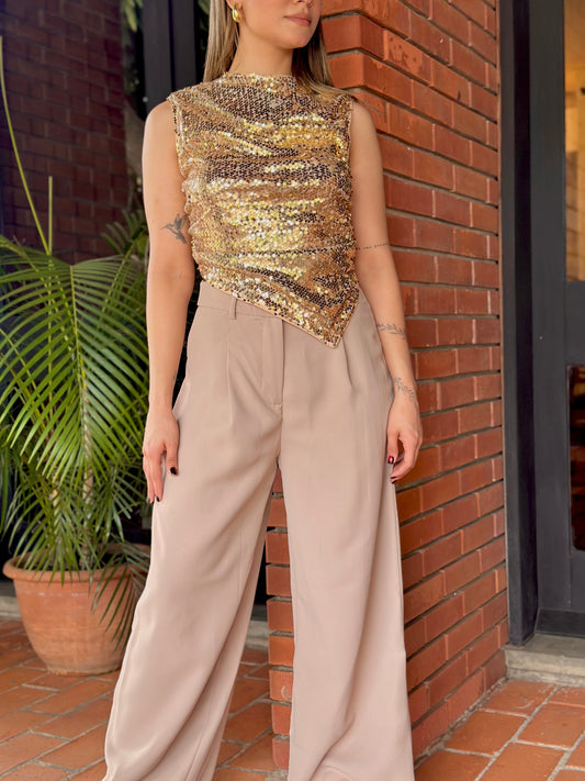 Pantalón de vestir palazzo beige medio
