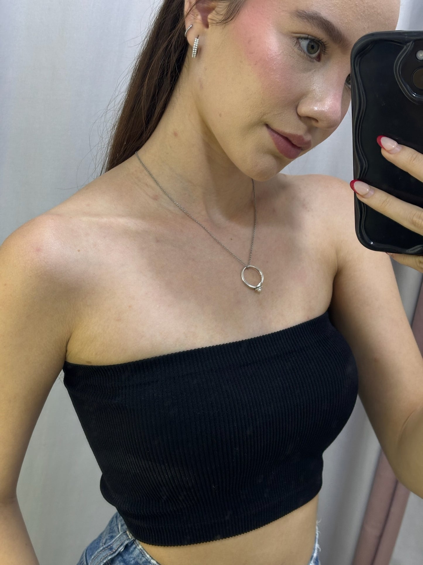 Top DYNAMIC strapless talla U negro