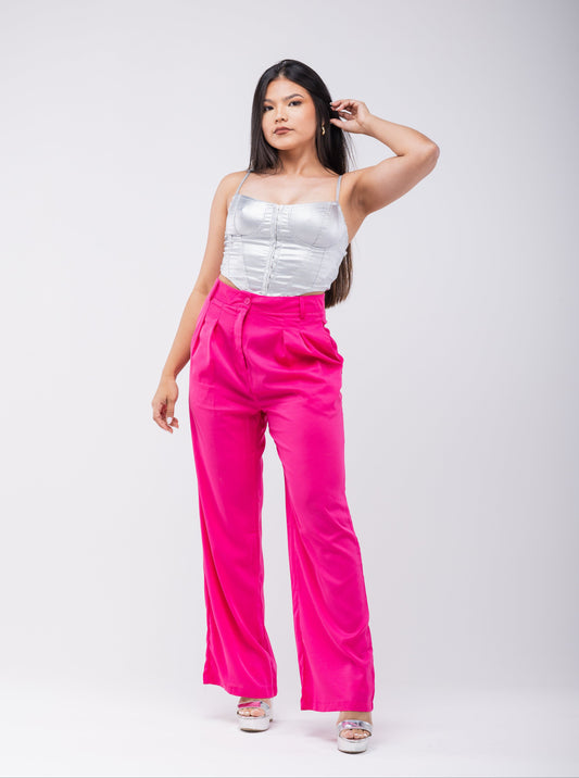 Pantalón de vestir palazzo con bolsillos fucsia