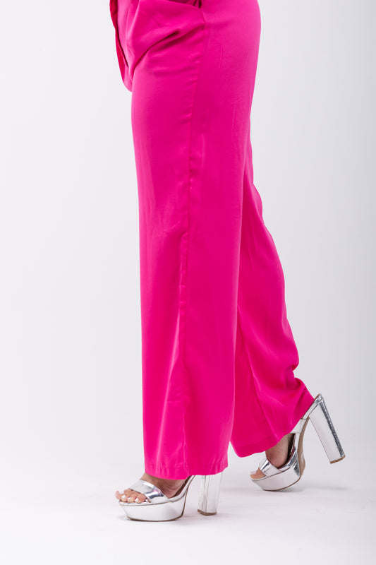 Pantalón de vestir palazzo con bolsillos fucsia