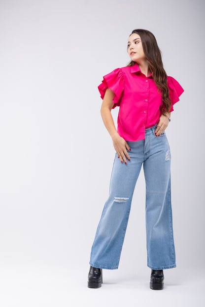 Jean wide leg B2U fantasía con roturas