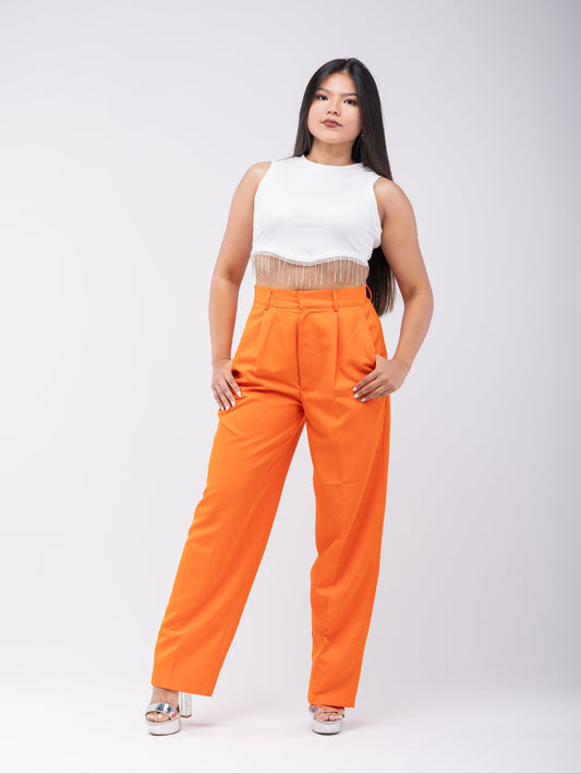 Pantalón de vestir palazzo con bolsillos naranja