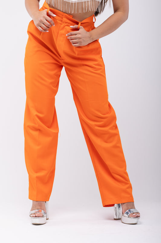 Pantalón de vestir palazzo con bolsillos naranja