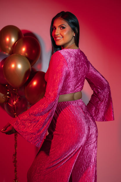 Set aterciopelado fucsia (top y pantalón)