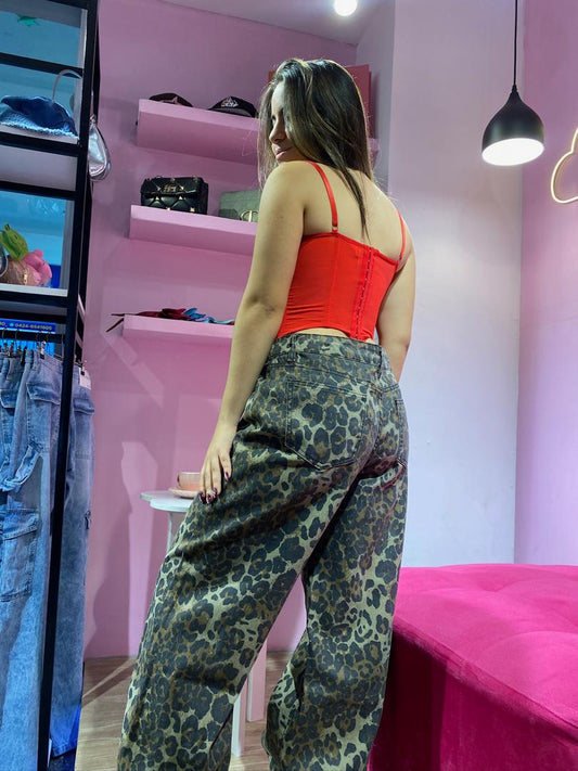 Jean wide leg de animal print