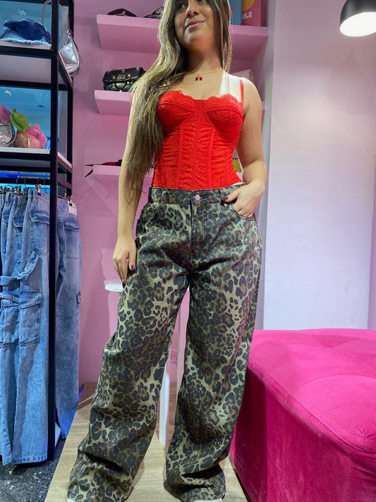 Jean wide leg de animal print