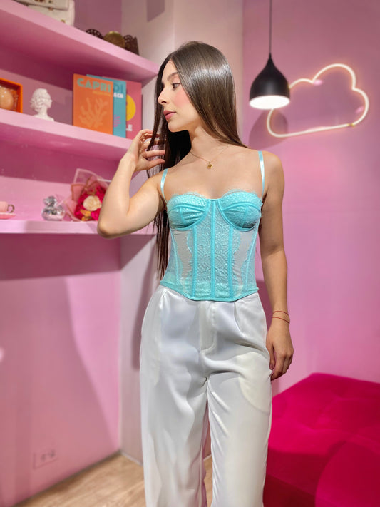 Corset de encaje turquesa