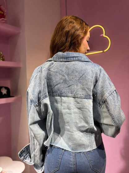 Chaqueta de jean dos tonalidades oversized