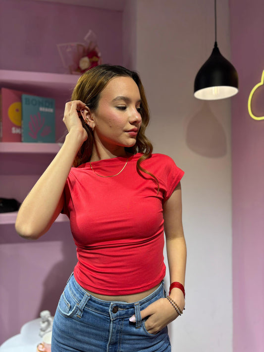 Top básico de espalda descubierta rojo